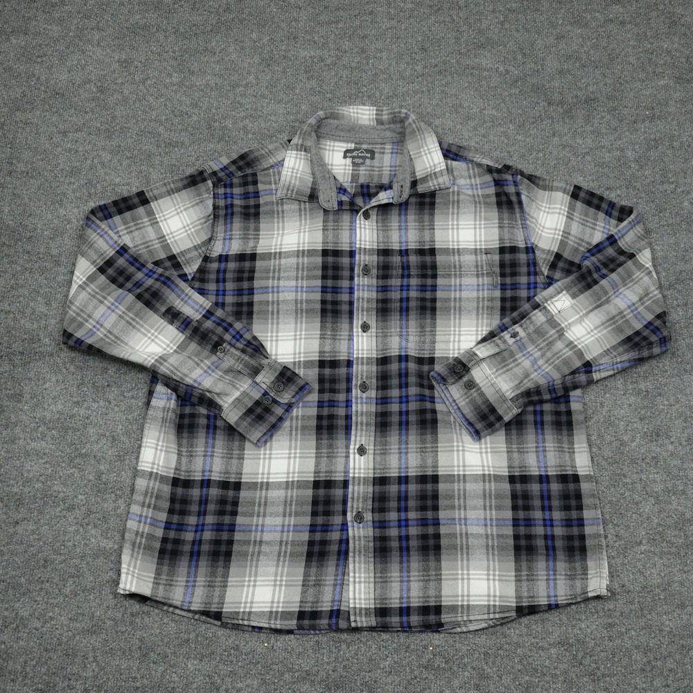 Eddie Bauer Shirt Mens XL Grey Plaid Flannel Long Sleeve Button Down Cotton